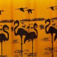 4914O  Шторка для душа Miranda FLAMINGO, 180х200см, оранжевий