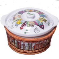Каструля керамічна для запікання 1,8 л 24x21x12 см з ротанговим кошиком 6301