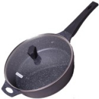 4403  Сотейник Ø28*7.5см с крышкой и антиприг. покрыт. "Мрамор" из литого алюминия