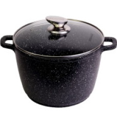 4408  Кастрюля глубокая 28*20cm. 10L.  алюм. с антипр. покрыт. "чёрный мрамор" и стекл. крышк.