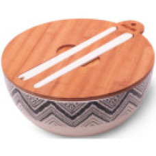 Миска з бамбукового волокна 27x12,2 см з бамбуковою кришкою та приборами орнамент Квіти 4384