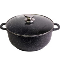 4406  Кастрюля 28*12,5cm. 6,5L. из литого алюминия с антипр. покрыт. "чёрный мрамор" и стекл. крышк.